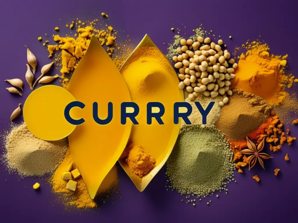 Descubriendo los Beneficios del Curry: Un Estallido de Sabor - Ingredientes vibrantes y texturas cautivadoras en una imagen minimalista de curry