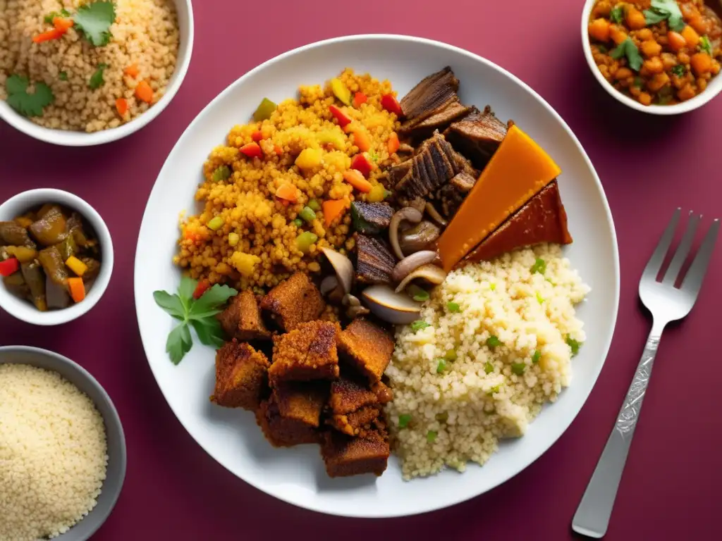 Platos africanos: Tagine de cordero, Jollof rice con pollo y Mafe de maní con verduras, una explosión de sabores y colores en la cocina africana