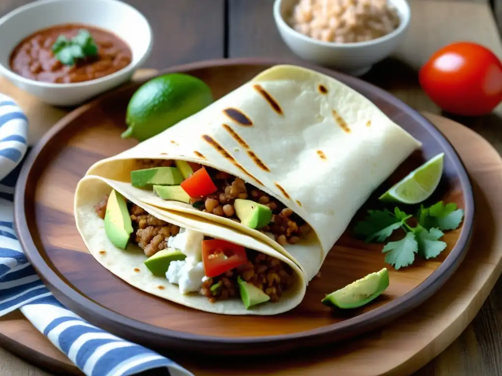 Deliciosa baleada hondureña en plato de madera, destacando Cocina Hondureña: Delicias desde el Corazón de América