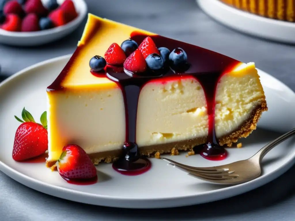 Delicioso cheesecake de Nueva York con fresas y compota