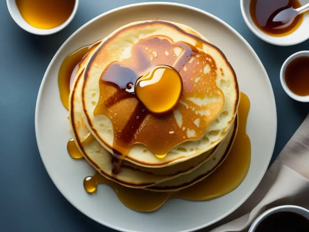 Pancakes americanos dorados con sirope de arce - Desayuno delicioso en el Mágico Mundo de los Pancakes Americanos