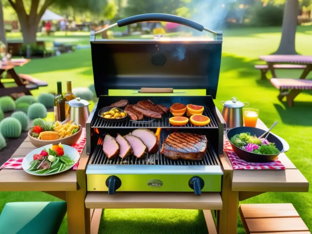 El Encanto de las Carnes a la Parrilla en un paisaje vibrante con amigos y familiares