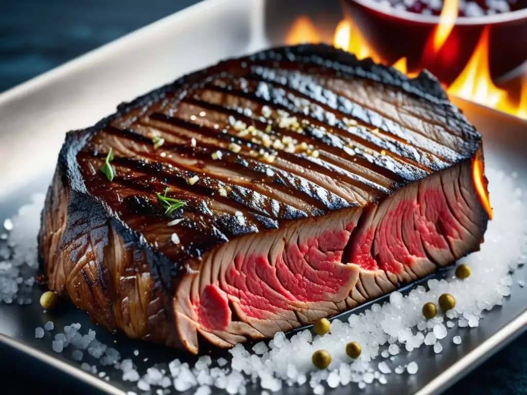 Carne mediterránea: sabores irresistibles, steak perfectamente cocido, detalles ultradetallados