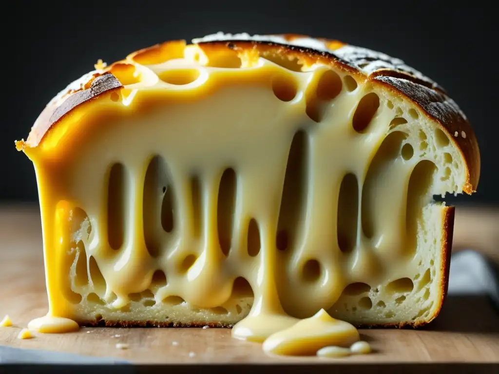 Panadería sorprendente con queso: un pan recién horneado con queso derretido (110 caracteres)