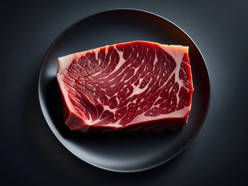 Carnes Valoradas en Alta Cocina: Wagyu marbled beef en plato negro