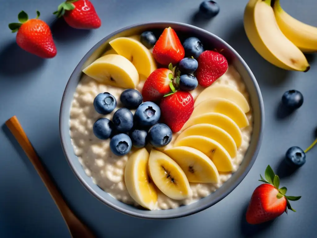 Desayuno saludable con avena integral y frutas frescas