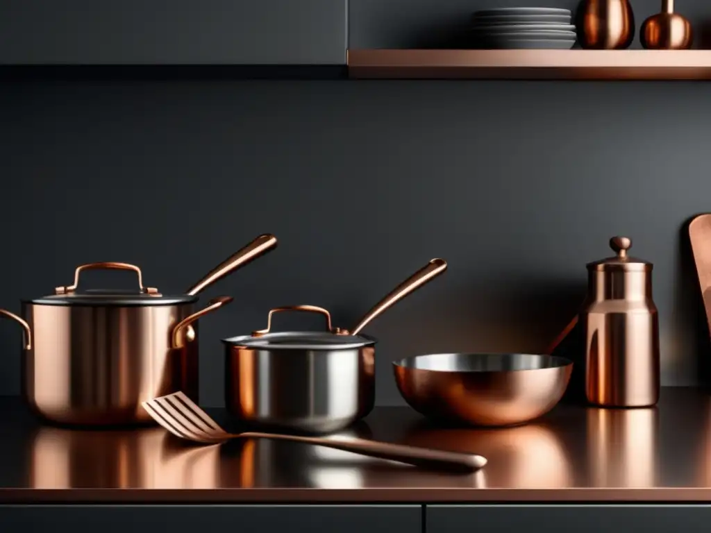 Cocina minimalista con utensilios de acero inoxidable y cobre: ¿cuál es el mejor material?