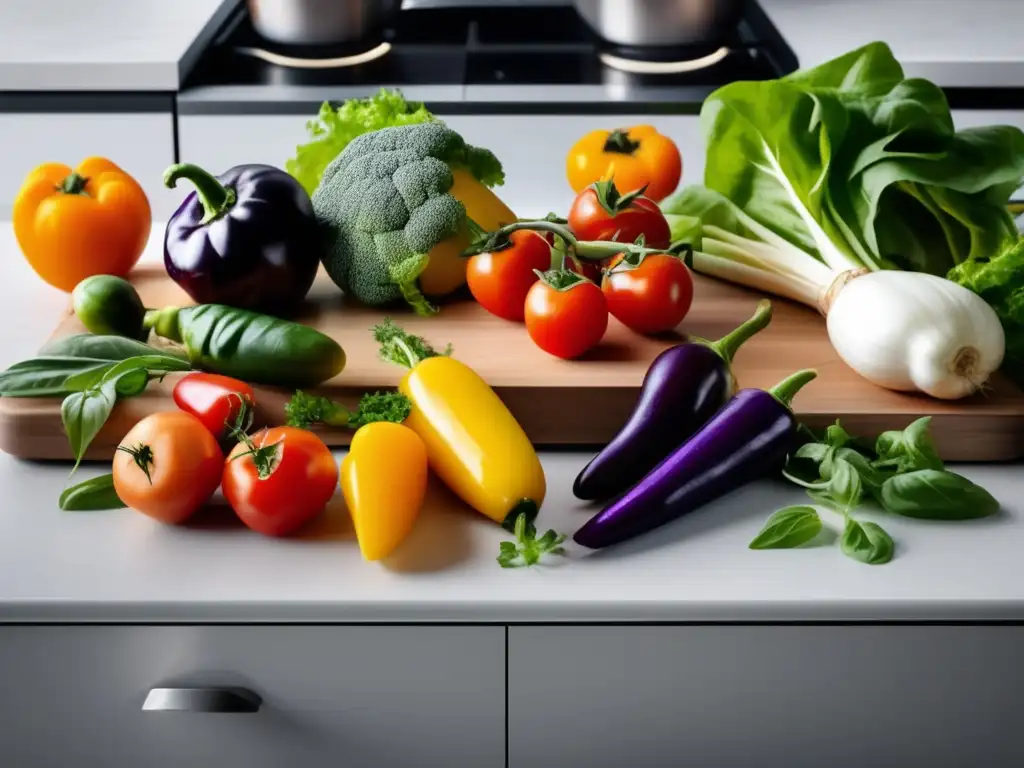 Encantadora cocina minimalista con verduras y hierbas cultivadas en casa