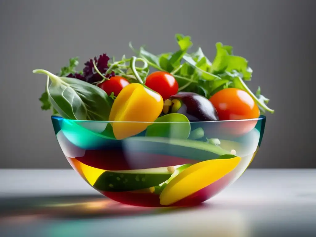 Comida vegana para llevar: Ensalada vibrante de colores con ingredientes frescos y variados