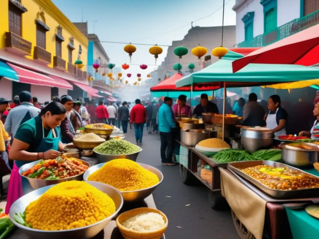 Comida callejera de Lima: vibrante escena de calle capturando la esencia de la cultura gastronómica peruana