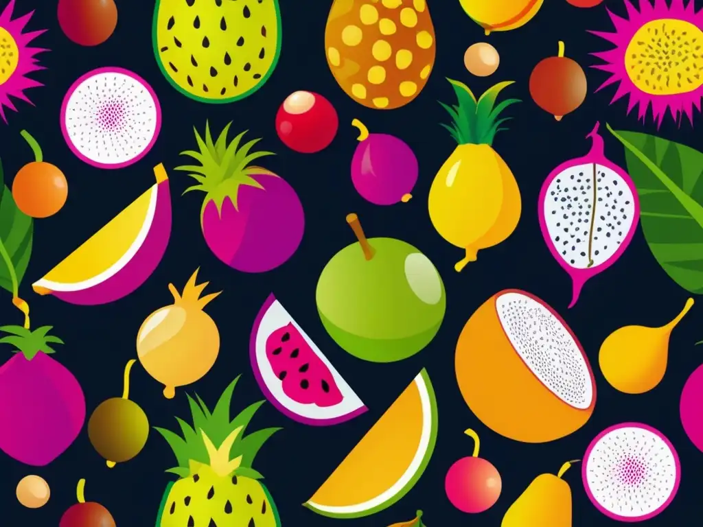 Imagen de frutas exóticas en composición vibrante y detallada