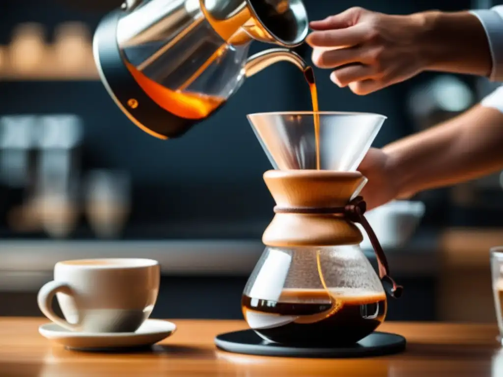 Barista preparando café en Chemex: El Arte de Preparar un Café Perfecto: Guía Paso a Paso