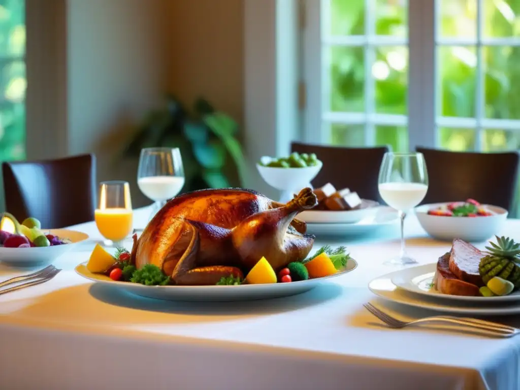 Mesa de comedor elegante con platos vibrantes y deliciosos - Descripciones gastronómicas en la literatura