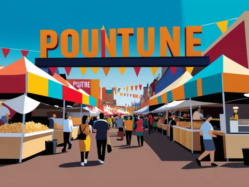 Festival de la Poutine en Canadá: escena vibrante de un mercado de comida con poutine delicioso y colorido