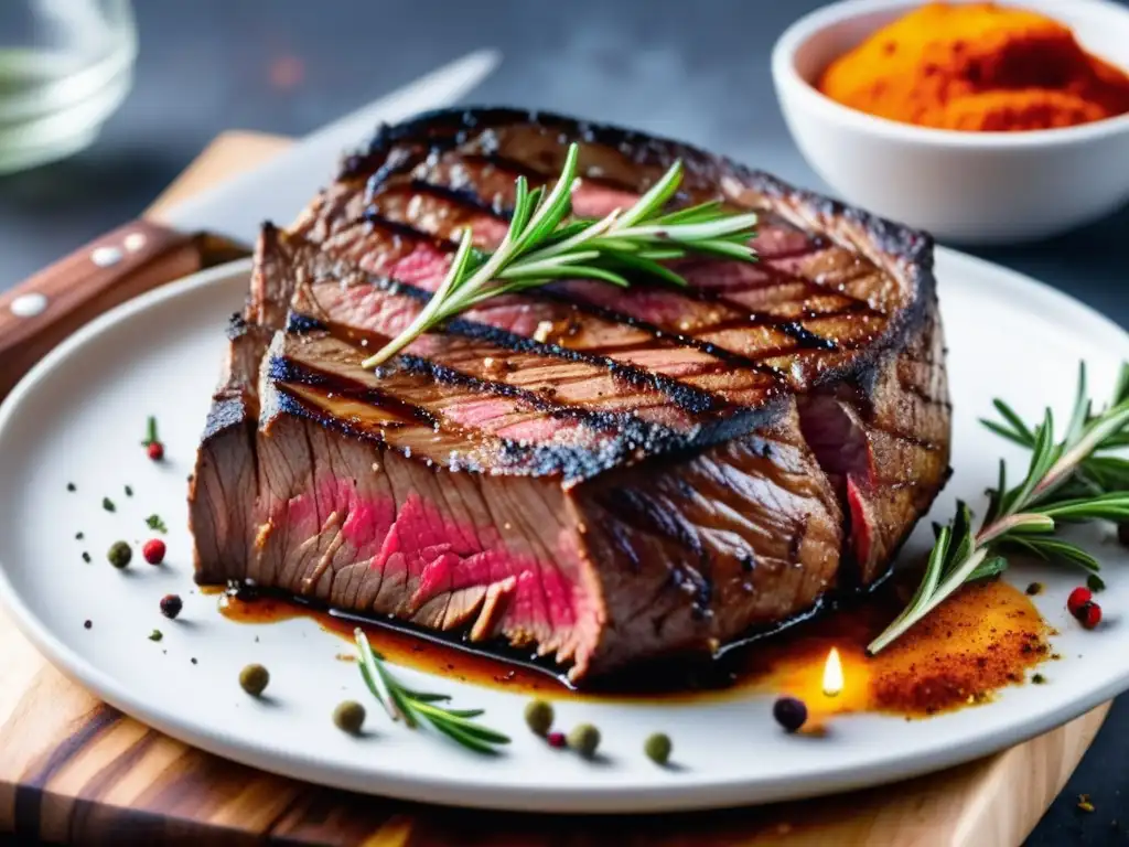 Delicioso corte de carne para barbacoa, jugoso y tierno, con marcas de parrilla y un exterior dorado