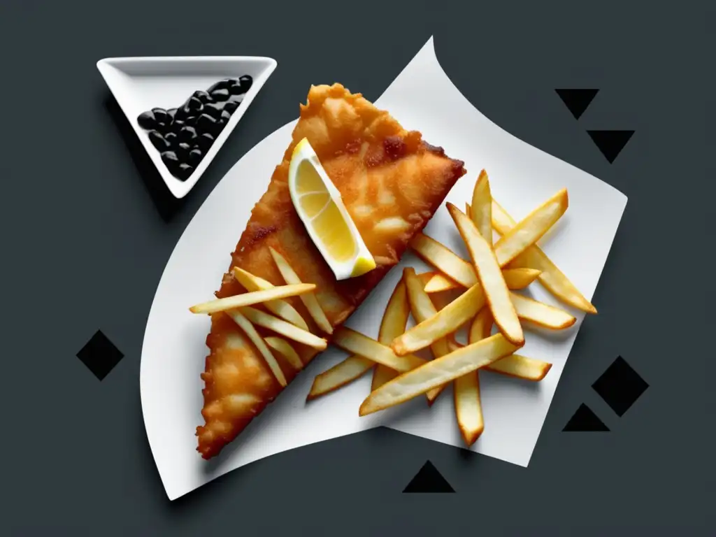 Imagen minimalista y abstracta de Fish and Chips inglés - Cómo Preparar el Verdadero Fish and Chips Inglés