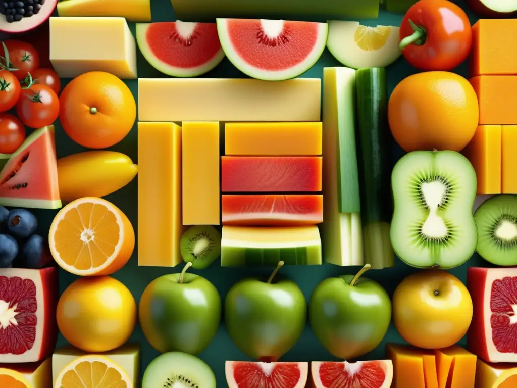 Imagen de cortes de frutas y verduras para ensaladas frescas y creativas