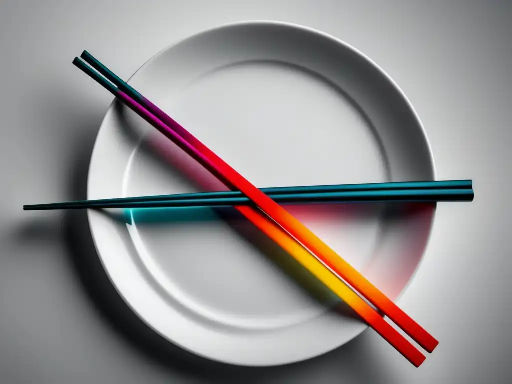 Cocina asiático-americana: equilibrio de colores vibrantes en chopsticks sobre plato blanco