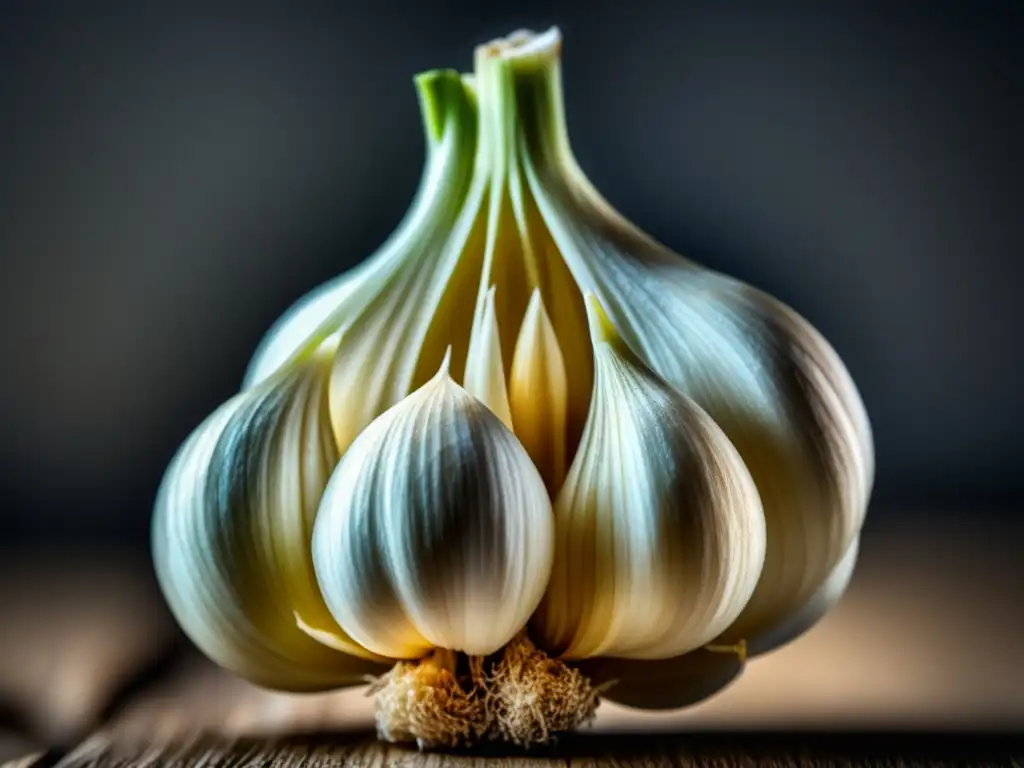 Festival del Ajo en España: closeup de un bulbo de ajo en 8k, resaltando su forma, color y textura