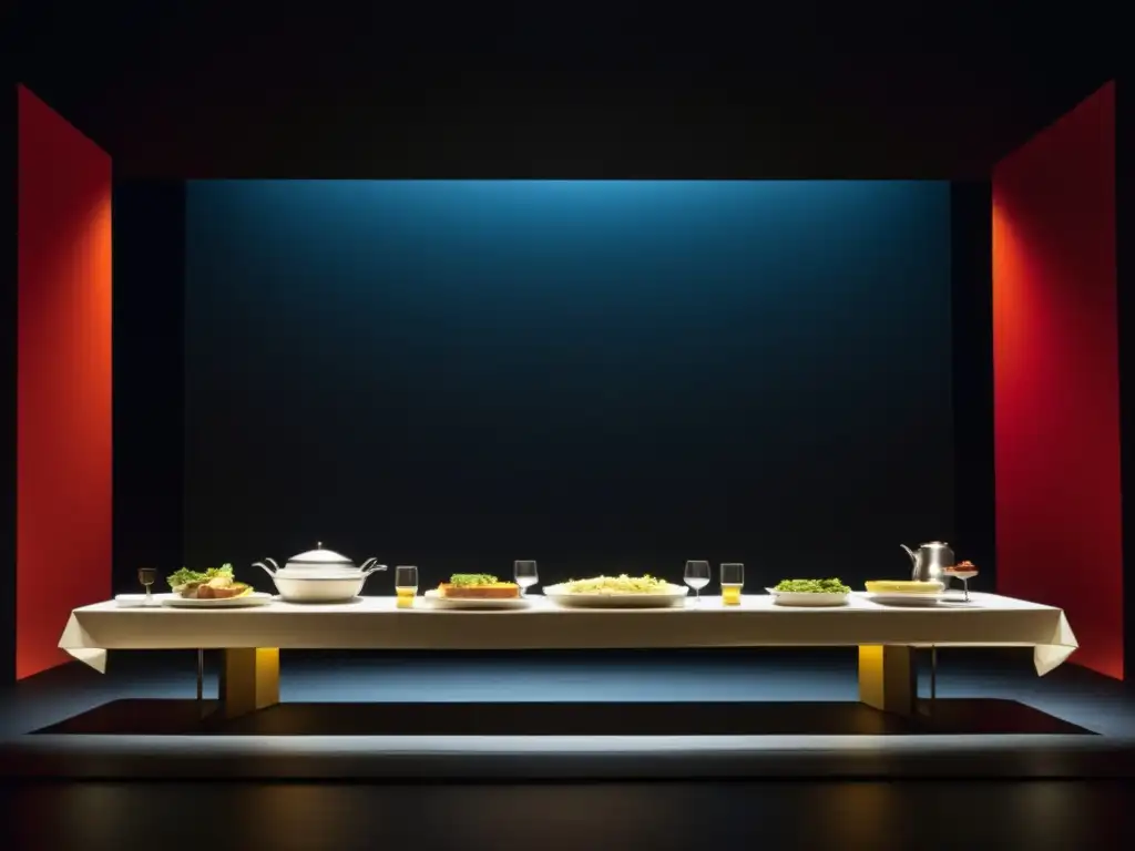 Gastronomía en el Teatro: Conexión entre comida y escenarios, una imagen abstracta y evocadora