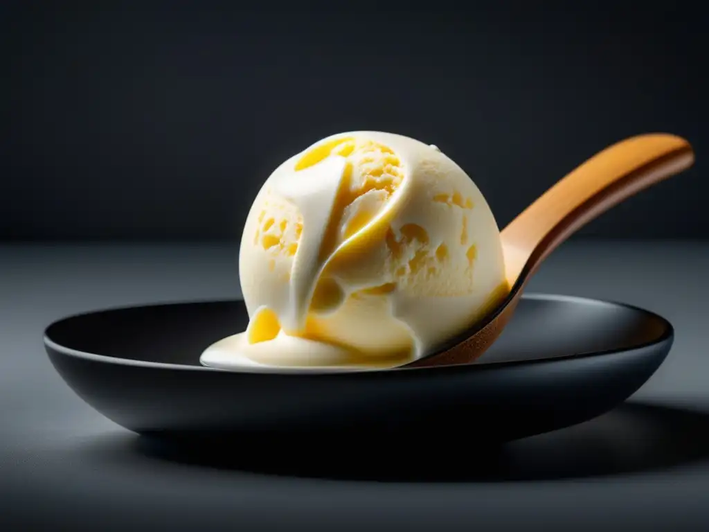 Los helados de leche: un placer para todos los sentidos - Imagen de helado de leche perfectamente suave y cremoso en un plato negro mate