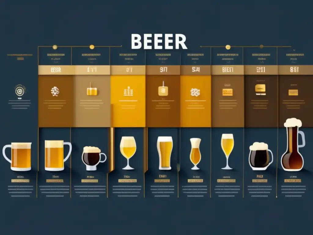 Historia de la cerveza: Evolución visual de siglos, desde técnicas antiguas hasta innovaciones, con colores naturales y estilos variados