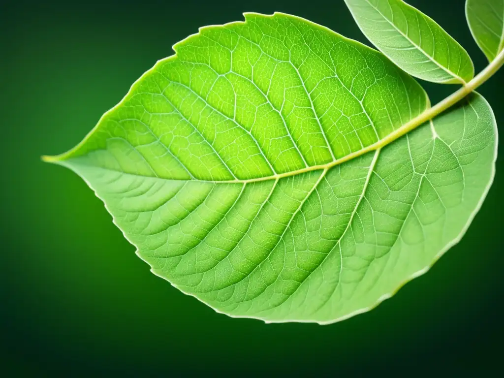 Leaf verde vibrante con texturas y gradientes, representa alimentos orgánicos y su complejidad natural