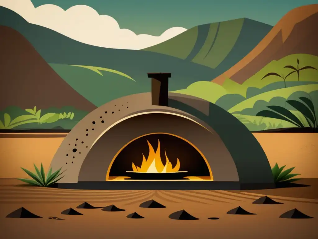 Imagen de cocina hawaiana: un horno imu tradicional en un entorno natural