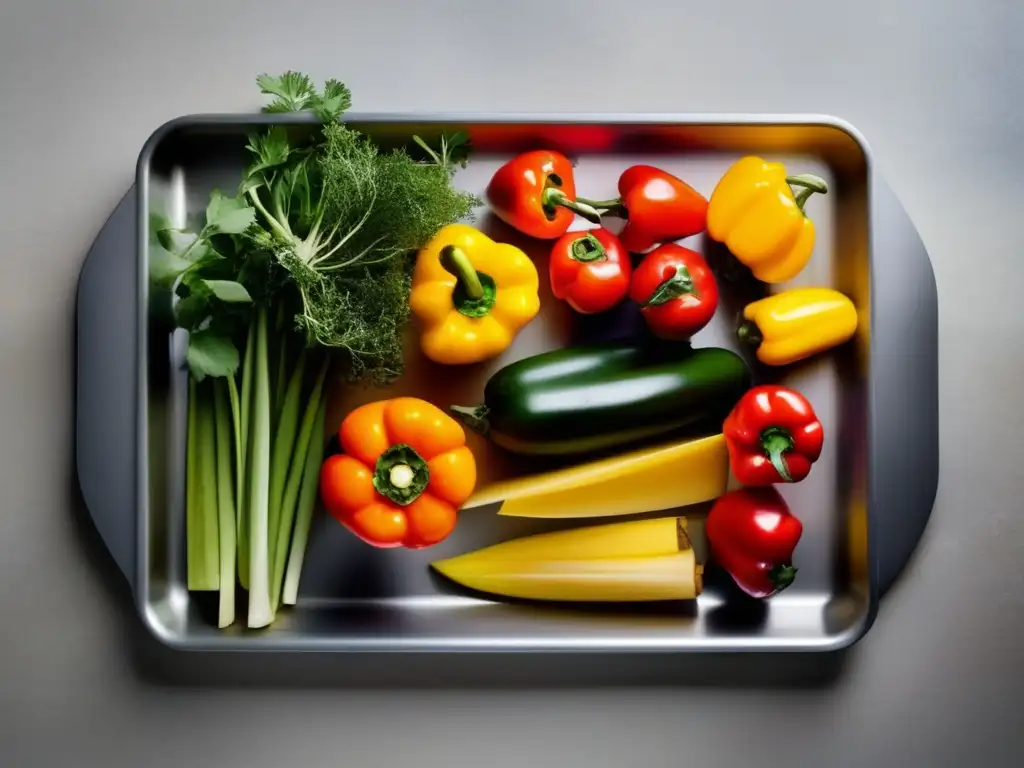 Preparaciones al Horno: Vegetales marinados y hierbas listos para hornear