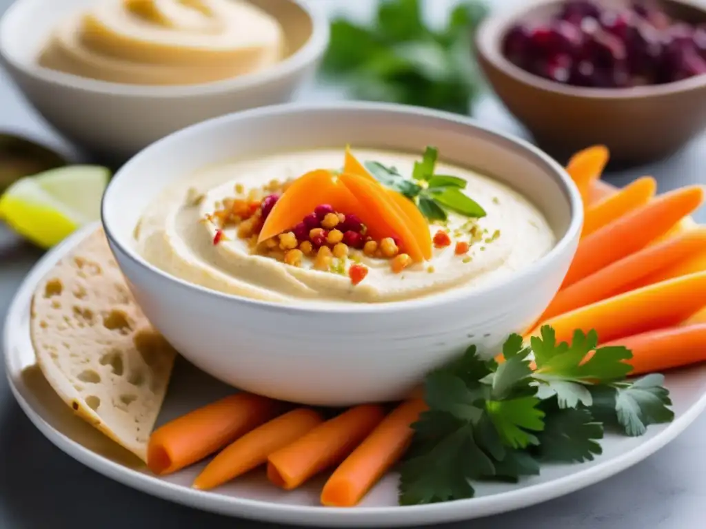 Delicioso hummus con crudités frescos - El Mundo del Hummus: Una Profunda Inmersión en este Clásico del Oriente Medio