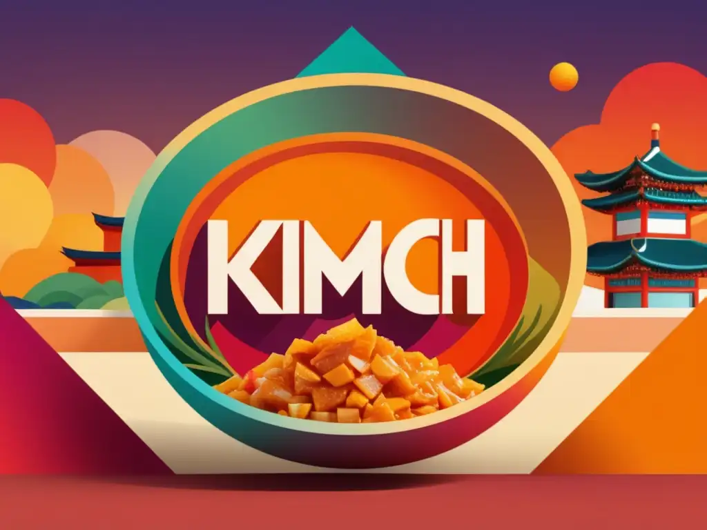 Imagen del Festival del Kimchi en Corea del Sur: representación abstracta y vibrante de la gastronomía y cultura, con colores y formas geométricas