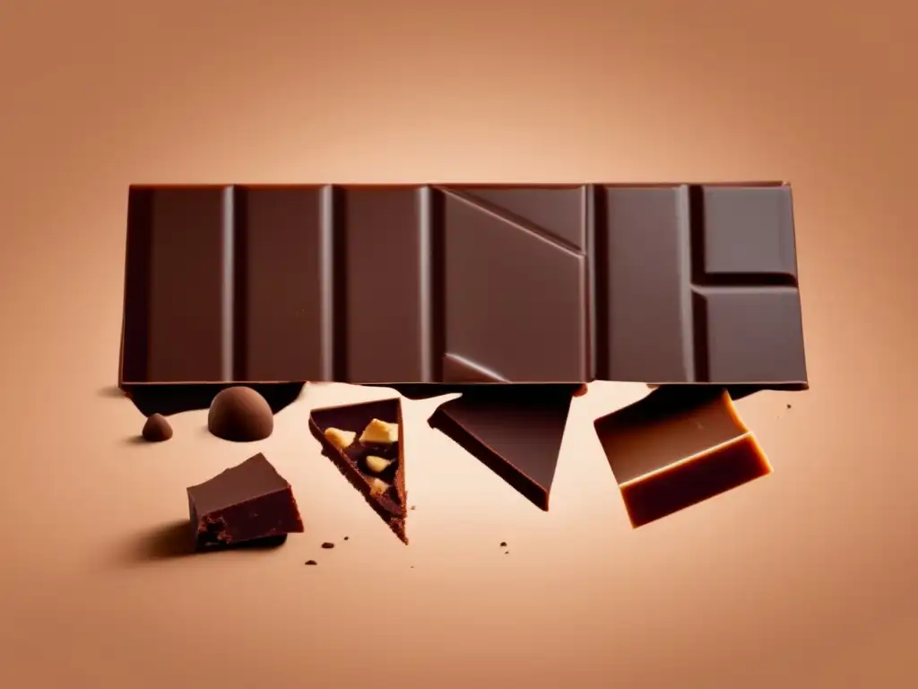 Alergia al chocolate: imagen abstracta de una barra rota en diferentes formas y colores, representando reacciones cutáneas asociadas