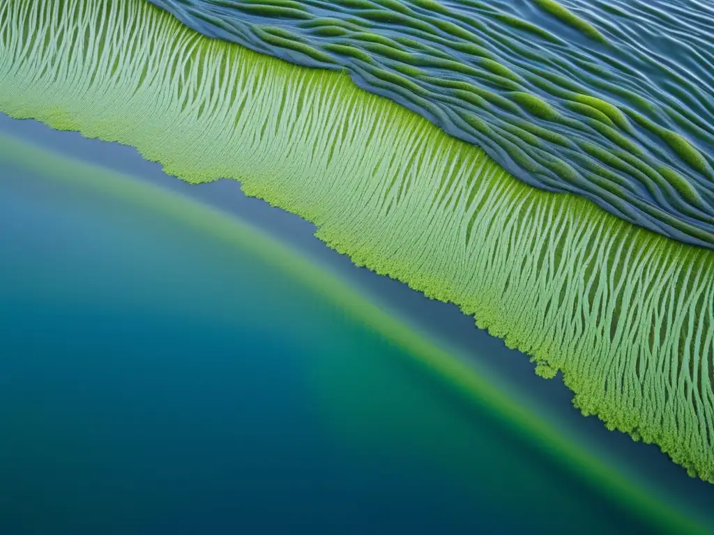 Beneficios nutricionales de las algas en un abstracto marino con tonos azules y verdes