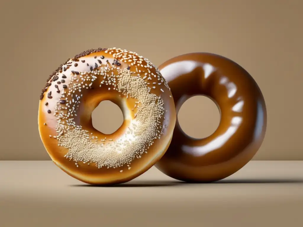 Iconos de la Pastelería Norteamericana: Bagel y Donut - Una imagen detallada y elegante de un bagel y un donut, representados de forma abstracta