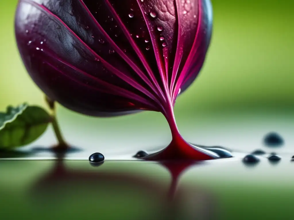 La Remolacha: Imagen 8k minimalista y abstracta de una vibrante remolacha roja con gotas de agua, realzando su frescura y atractivo orgánico