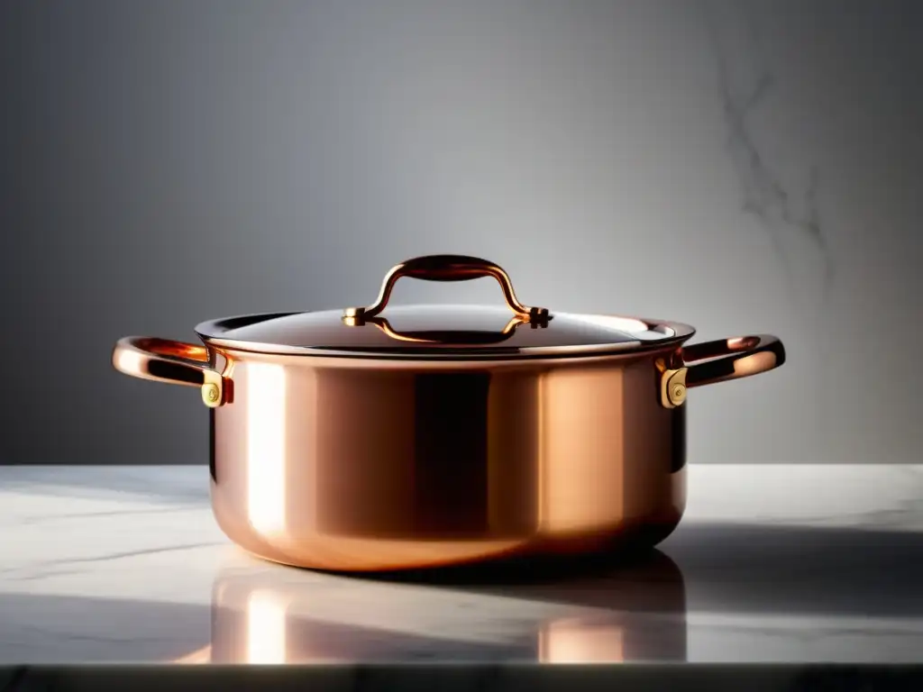 Cocina de cobre elegante y segura, con utensilios de cocina de estilo y sofisticación