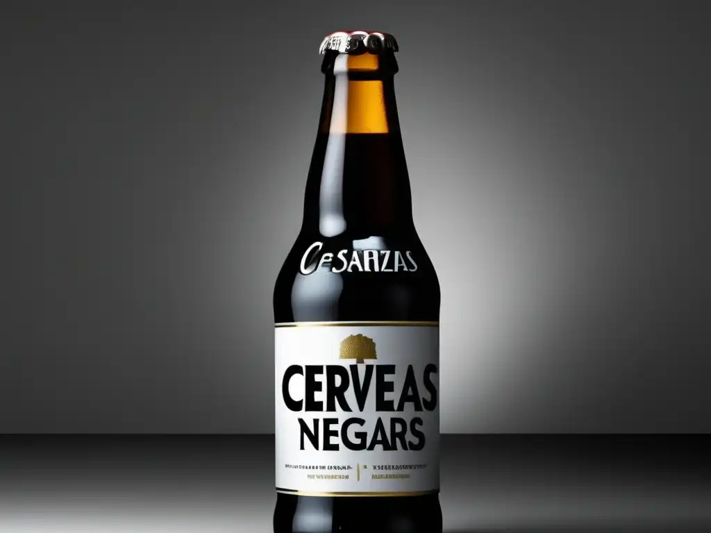 Cervezas negras: Desmitificando su sabor - Imagen minimalista y abstracta de una elegante botella de cerveza negra sobre fondo blanco