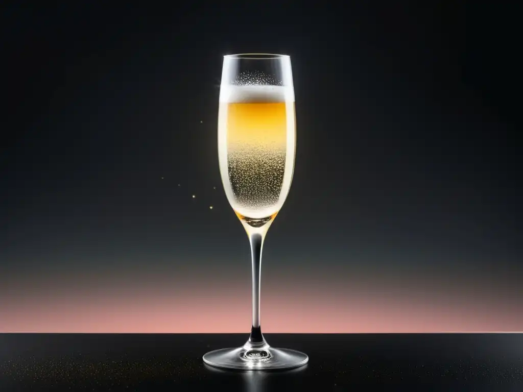 French 75: Cóctel dorado en copa elegante, burbujeante y sofisticado en fondo pastel (110 caracteres)