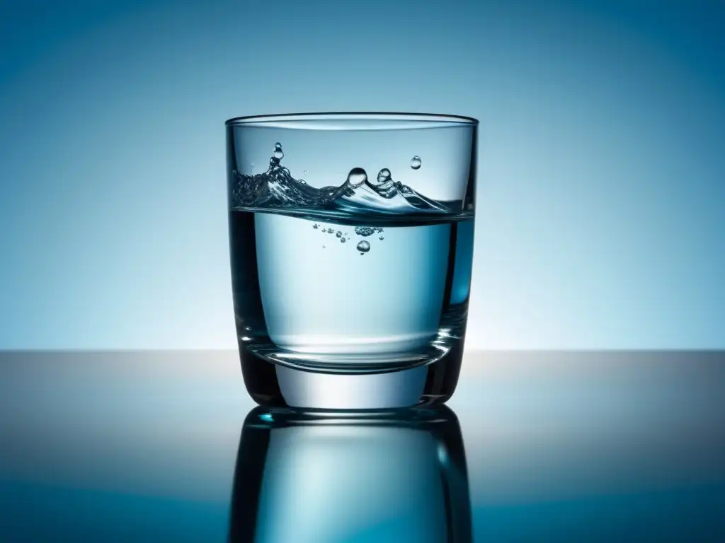 Vaso de agua claro y minimalista, reflejando luz y sombra - Beneficios Nutricionales del Agua: Más que Hidratación