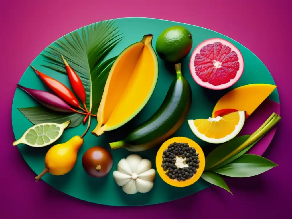 Cocina de la Amazonía: Ingredientes Exóticos y Sabores Únicos, imagen abstracta con colores vibrantes y formas fluidas