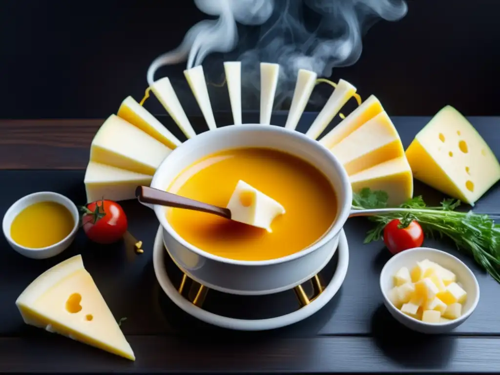 Fondue de queso dorado con carnes y vegetales: Un clásico suizo