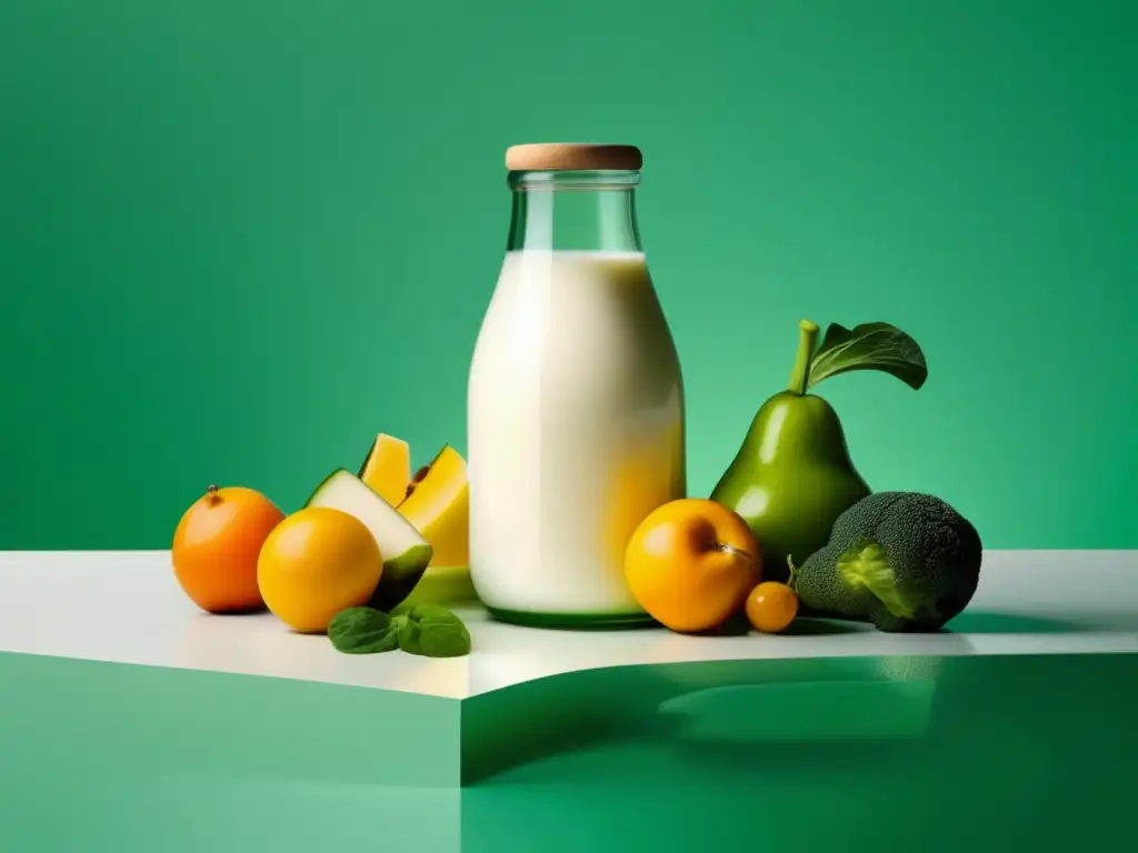 Conservación de alimentos en leche: Descúbrelos con imágenes de botella de leche, frutas y vegetales frescos sumergidos en leche