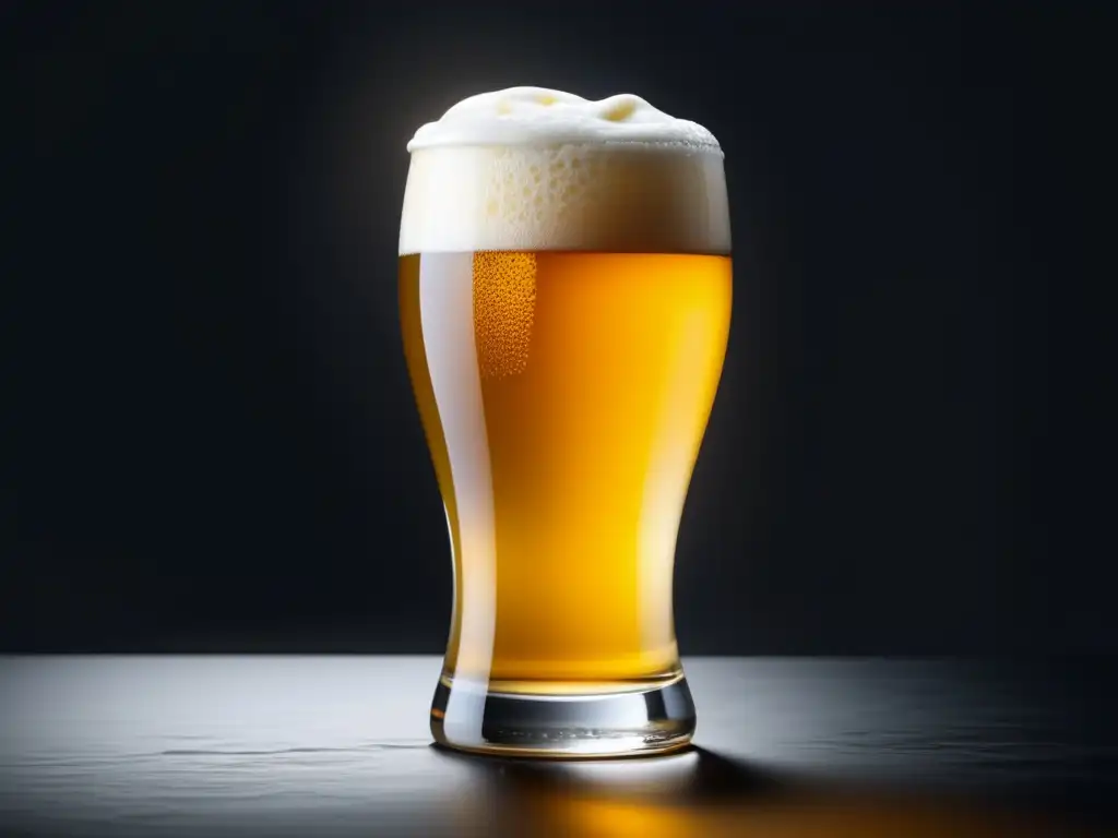 Cervezas helles: Una imagen elegante de una cerveza dorada con espuma blanca, suave y refrescante