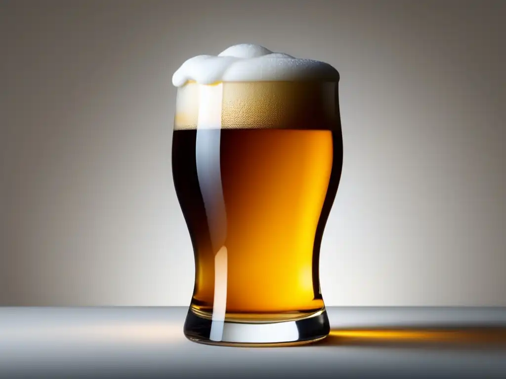 Cerveza de abadía: una imagen minimalista y abstracta de una copa llena de cerveza ámbar, de calidad excepcional y espuma cremosa