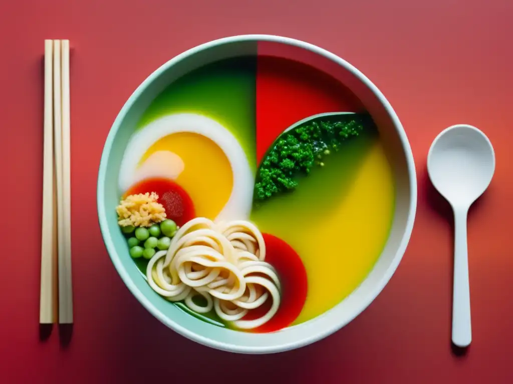 Imagen: Comida en tramas cinematográficas: ramen, vegetales, rollo de película en vibrante paleta de colores, estética moderna