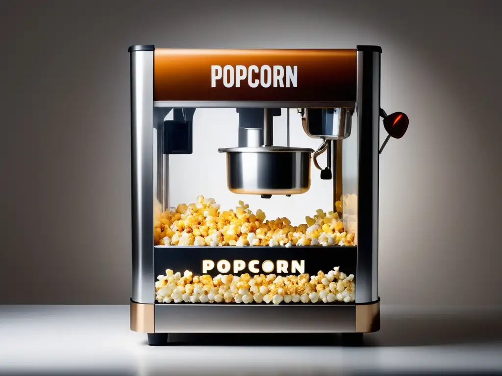 Máquina de popcorn elegante y sofisticada con caramelos y palomitas de maíz gourmet-