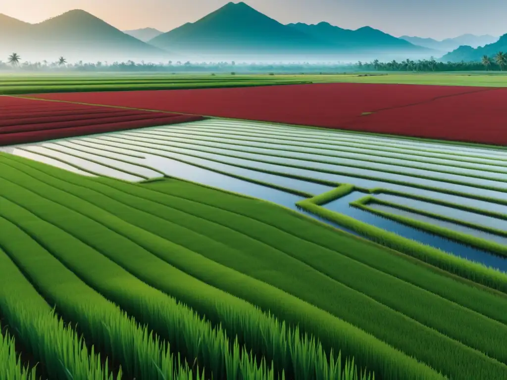 Proceso de producción de arroz rojo en cocina asiática