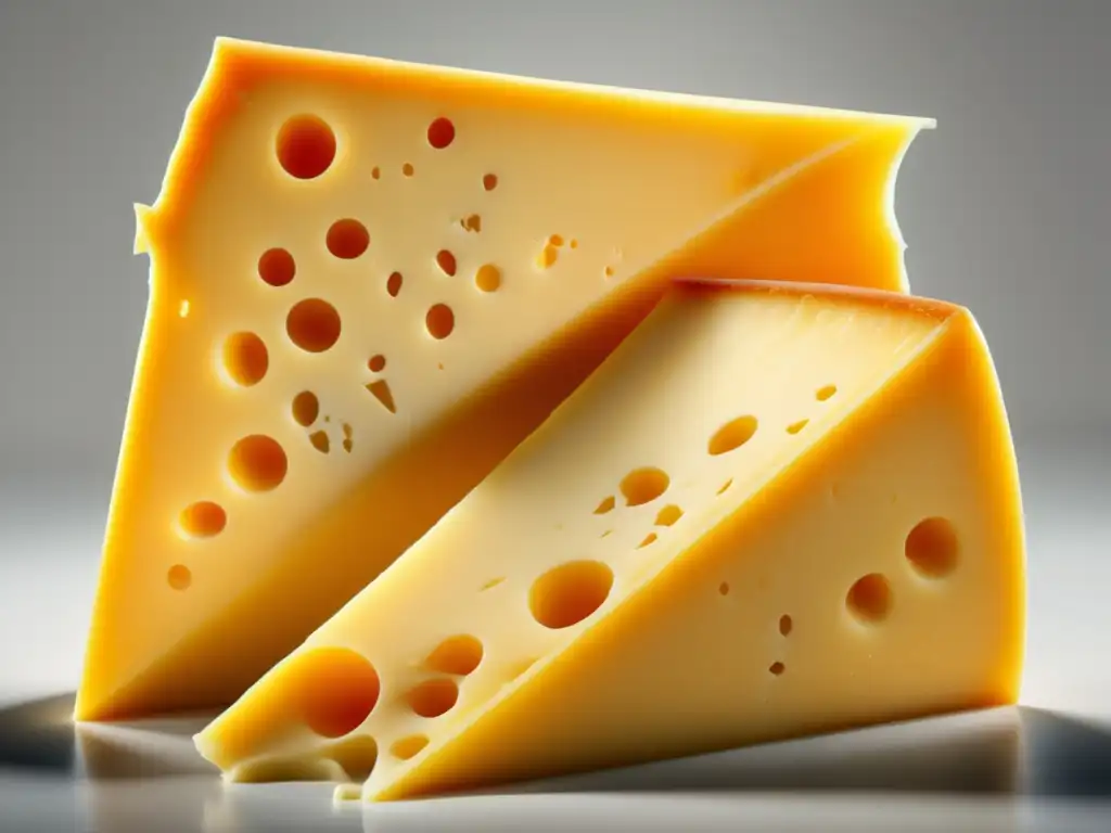 Tres variedades de queso: Cheddar, Gouda y Manchego, en una imagen ultradetallada de 8k