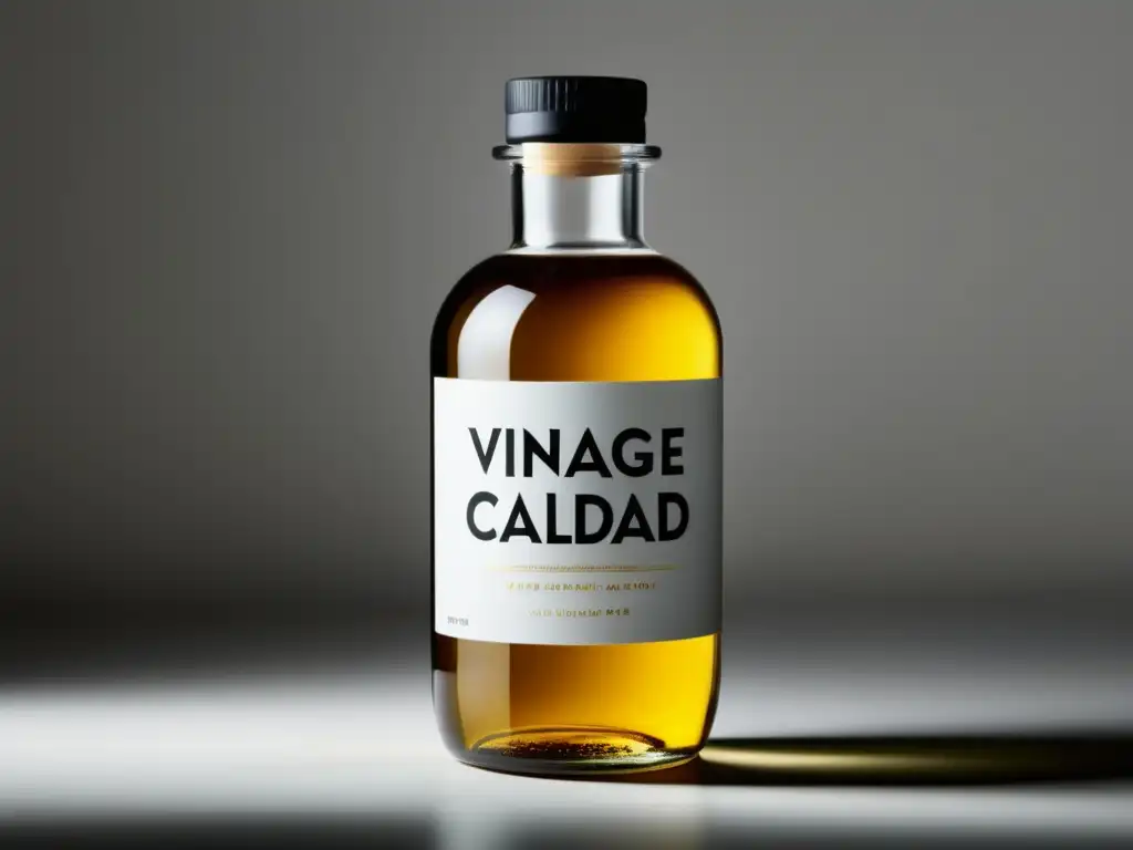 Botella elegante de vinagre de calidad, resalta pureza y calidad, ideal en gastronomía