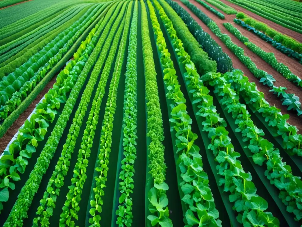 Un jardín de vegetales verdes vibrantes, reflejo de la belleza y diversidad de ingredientes en la cocina vegetariana y vegana